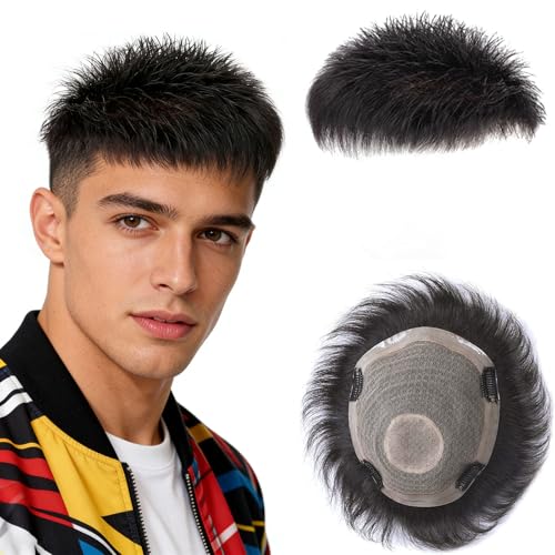 EREE HAIR Short Human Hair Topper for Men,Clip in Invisible