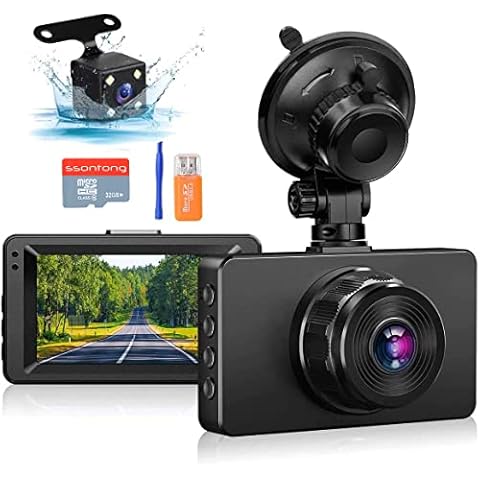 Dash cam front and rear camera, 1080P Full HD Dashboard Camera for cars, 170° Wide Angle Driving Recorder with SD Card, Night Vision, G-Sensor, Loop Recording, Motion Detection Cover
