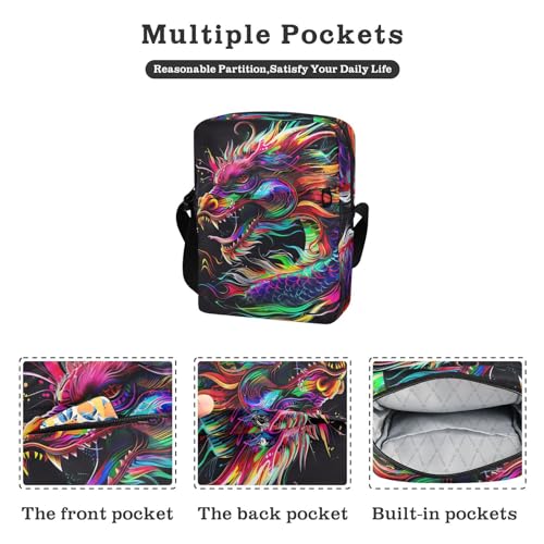 Crossbody Bag Color Flame Dragon Messenger Bag for Women Men Purse Shoulder Bag Satchel Bag with Adjustable Strap 214B56112
