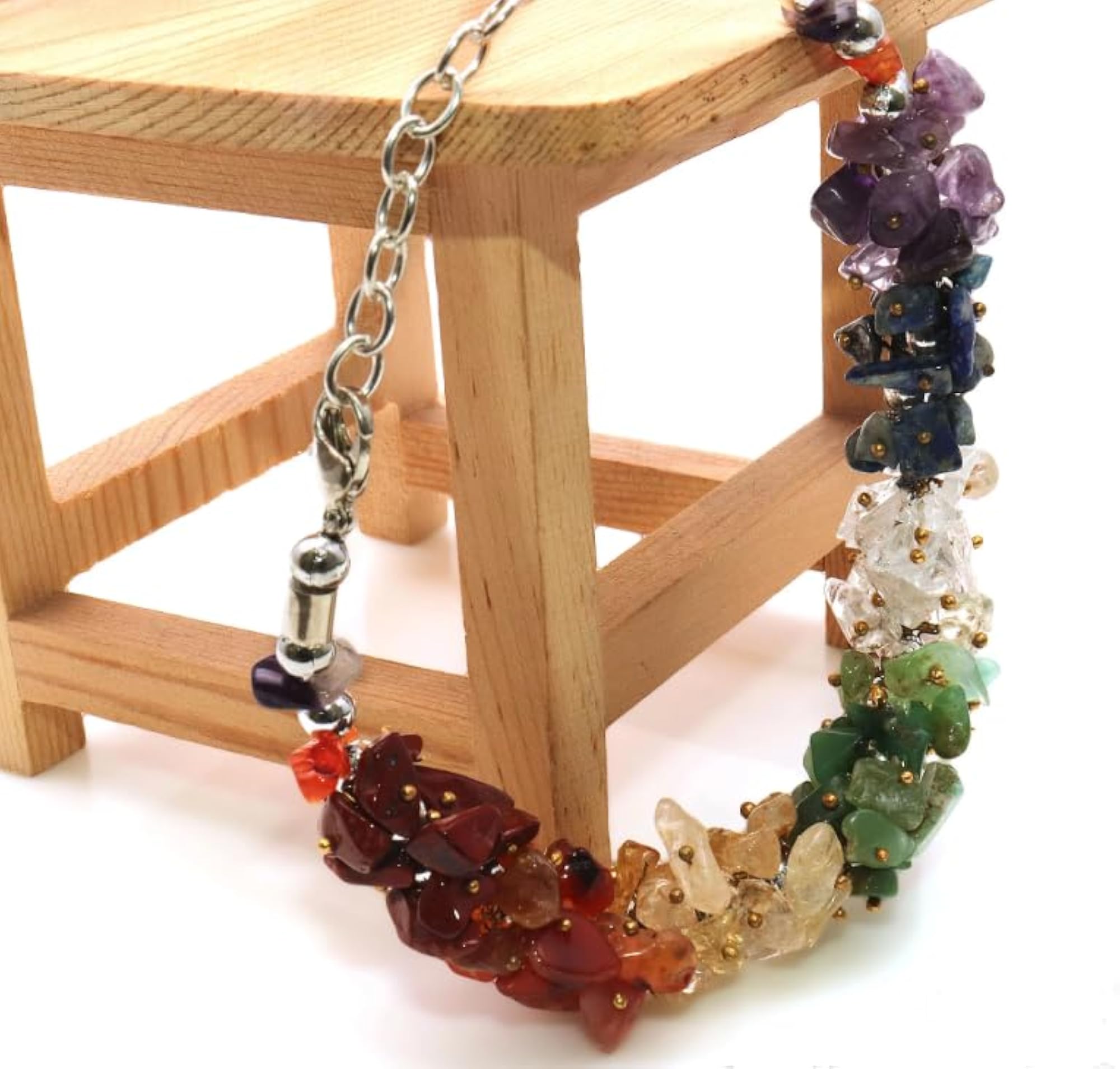 7 Chakra Natural Stone Chips Bracelet, Unisex Healing