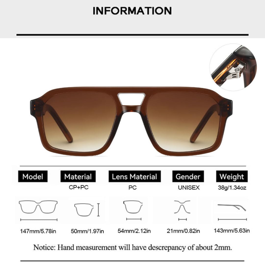 Gafas de sol retro de lujo para mujer con doble puente, patillas con núcleo metálico, gafas de sol de moda para hombre, protección UV400.