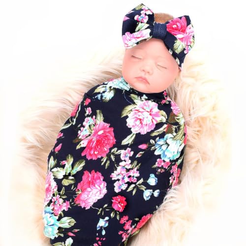Image of Galabloomer Newborn Receiving Blanket Headband Set Baby Flower Swaddle