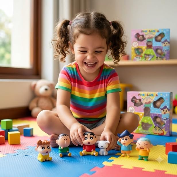 Image of Cartoon Family Character Figure Set with 6 Mini Figures, Collectible Toy Set for Kids