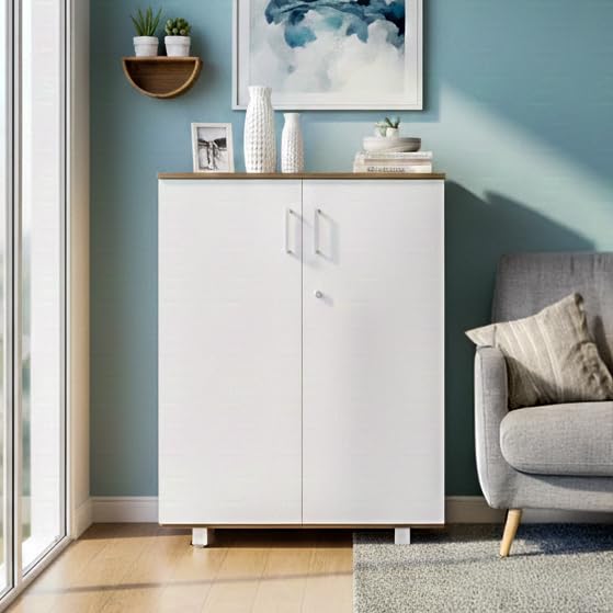 Image of NEUDOT Ronald Alto 2 Door Multipurpose Cabinet | Engineered Wood | Bookshelf | Organiser | Cupboard | Almari |Wardrobe for Home | Kitchen | Office | Living Room | 12 Month Warranty | Leon Teak Finish