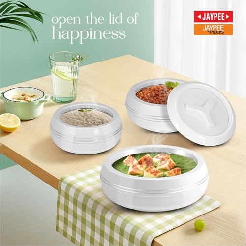 Image of JAYPEE Teen Bhoj Inner Stainless Steel Casserole Set of 3|Lockable Lid|BPA Free|Roti Box|Easy to Carry|Food Grade| Rust Free Casserole for roti 1200,1500,2500 ml| Best for Gifting Purpose,Super White
