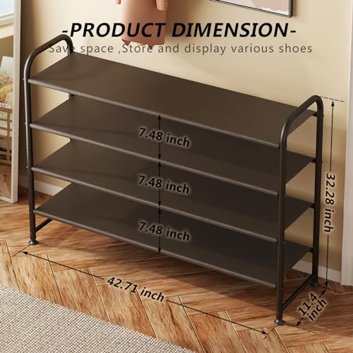 Image of INGIORDAR Shoe Rack 4 Tier Long Storage Organizer Wide Metal Shoe Shelf for Closet Entryway Brown