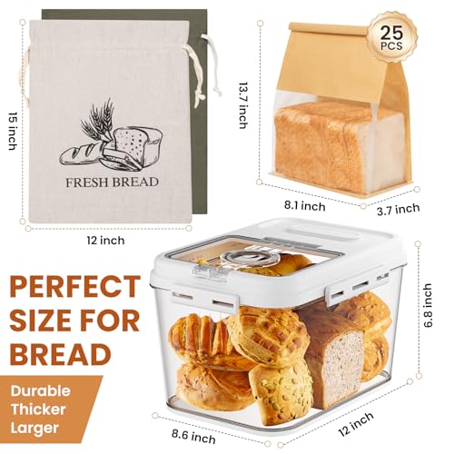 TomCare Larger Bread Box and 2 Pack Linen Bread Bags and 25 Pack Thicker Paper Bread Bags With Tin Ties for Homemade Sourdough Bread Food Storage Container Baking Supplies for kitchen Countertop