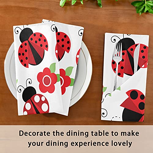Aflyko Cloth Napkin Ladybug Cute Red Flower Kitchen Dining Table Decor For Family Gathering Dinner Napkin Festive Holiday Seasonal Gift Winter Spring Summer Autumn 1 Pack 20" × 20" #TOP4