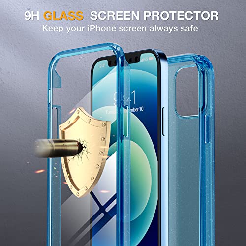 Image of Miracase Glass Series for iPhone 12 /12 Pro - Full-Body Rugged Protective Case with Built-in 9H Tempered Glass Screen Protector and Camera Lens Protector - Glitter Blue