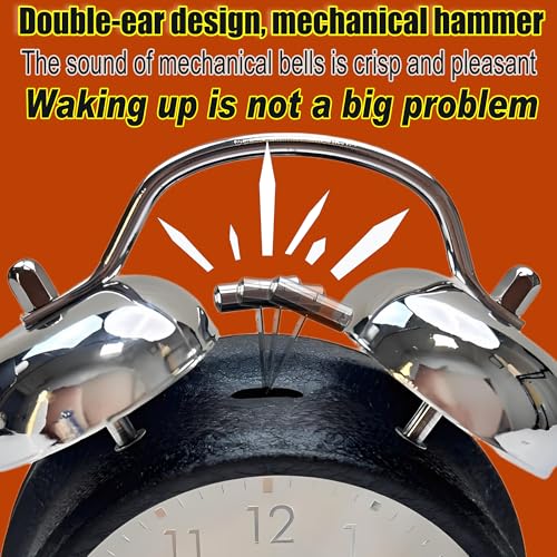 Reloj despertador de volumen fuerte analógico silencioso y portátil para mesita de noche plata 7