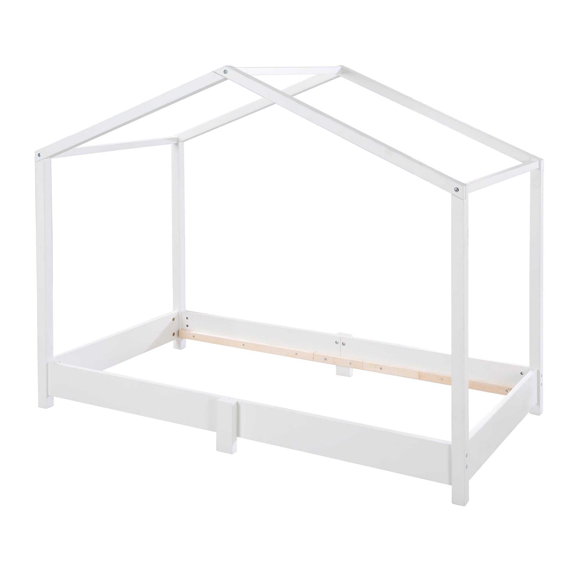 roba Hausbett 70 x 140 cm - Bodenbett für Kinder nach Montessori Prinzip - Erweiterbar durch Lattenrost, Matratze und Hausbettbezug - Holz weiß lackiert