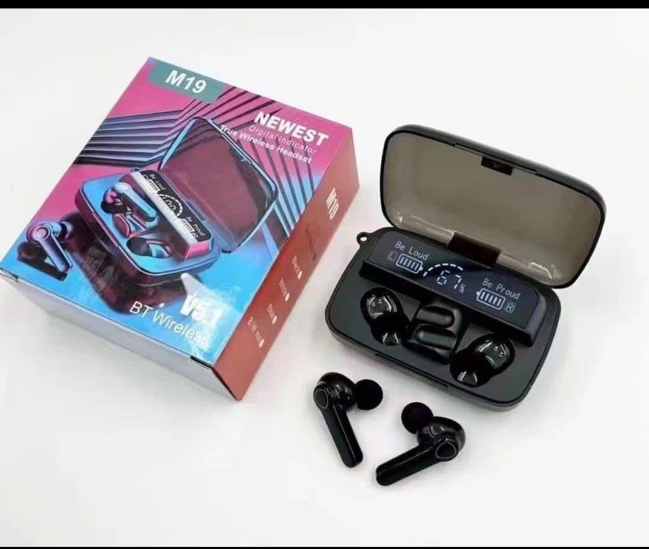 Image of M19 TWS Wireless Earbuds with LED Display & Torch | 30H Playtime, Bluetooth 5.1, ENC Noise Cancellation, Low Latency, IPX7 Waterproof, Deep Bass Earphones