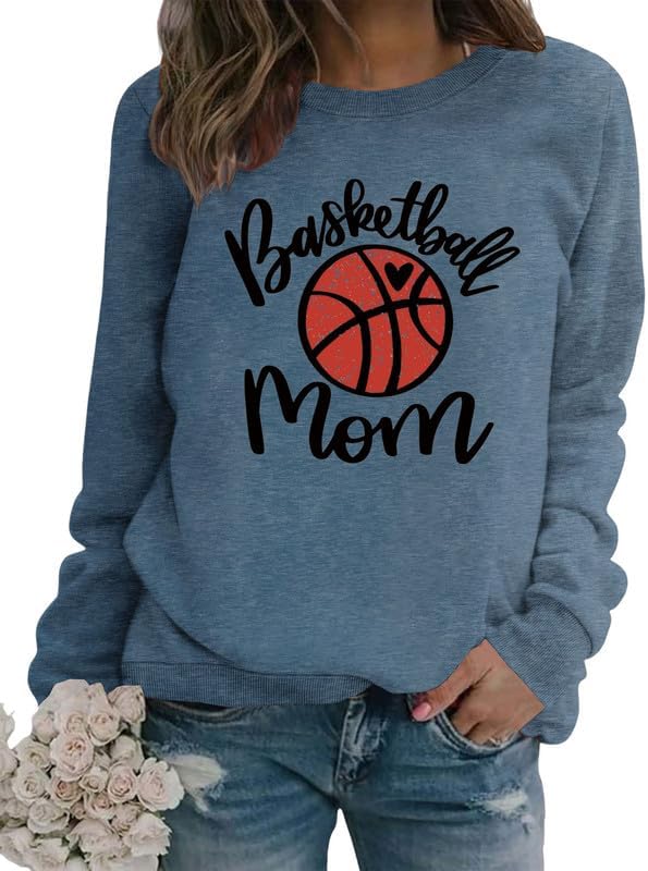 Women's Sweatshirt Basketball Mom Letter Print Long Sleeve Crew Neck Graphic Pullover Mom Life Casual Top Sport Shirt