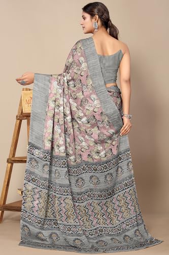 Image of MIRCHI FASHION Women Saree | Plain Weave Chiffon Abstract Printed Office Wear Sari with Blouse