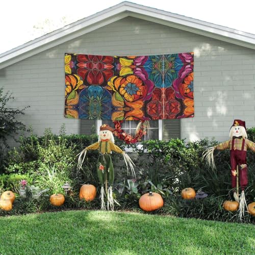 MINDBBDFJ Flower Stained Glass Print Banners And Signs For Outdoor/Indoor,Personalized Banner Customizable Parties Halloween Banner (180x90cm)3