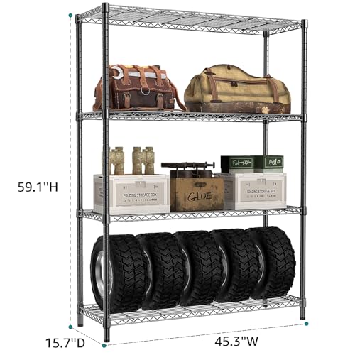 IZEUK 1400 LBS Garage Black Shelving Wide Storage Shelves 4 Tier Adjustable Heavy Duty Metal Wire Rack Standing Shelf Unit for Kitchen Office College Dorm Garage Warehouse 15.8" x 45.8"x 59.4" - Image 4