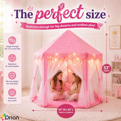 Orian Princess Tent for Kids, Toddler & Kids Pink Play Tent Indoor & Outdoor Princess Castle Fort for Girls and Toddlers - Additional View