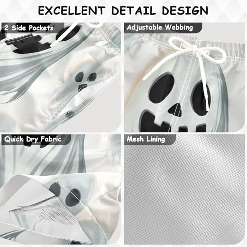 Pigsaly Boys' Swim Board Shorts White Cute Halloween Ghost Boy's Swim Trunks Kids Swimwear 4T3