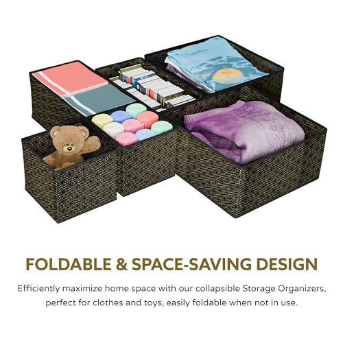 Image of Kuber Industries 6 Piece Foldable Drawer Organizer | Wardrobe Organizer for Clothes | Storage Box for Socks, Bra, Tie, and Scarfs | Stationary & Cabinet Organizer | Dot-Print | Black