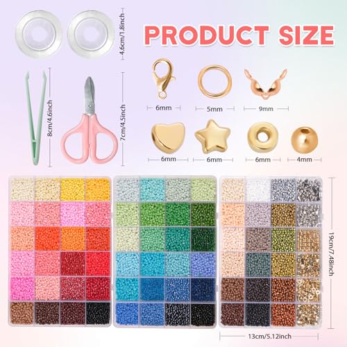 JHWELRG 36500 stück 72 Farbe Bunte Perlen für Armbänder 3mm Perlen Set,DIY Halsketten Schmuckherstellung Set mit Buchstabenperlen zum Auffädeln, Geschenkeidee für Weihnachten,Geburtstag,partys