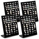 Hiceeden 4 Pack Velvet Ring Display Stand, 50 Slots Rings Organizer Jewelry Display Tray, L-Shaped Ring Holder Display for Selling Earrings Rings, Black