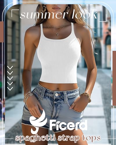Ficerd 3 Pack Women's Spaghetti Strap Ribbed Tank Tops Scoop Neck Cotton Crop Camisole Slim Fitted Basic Sleeveless Layer4
