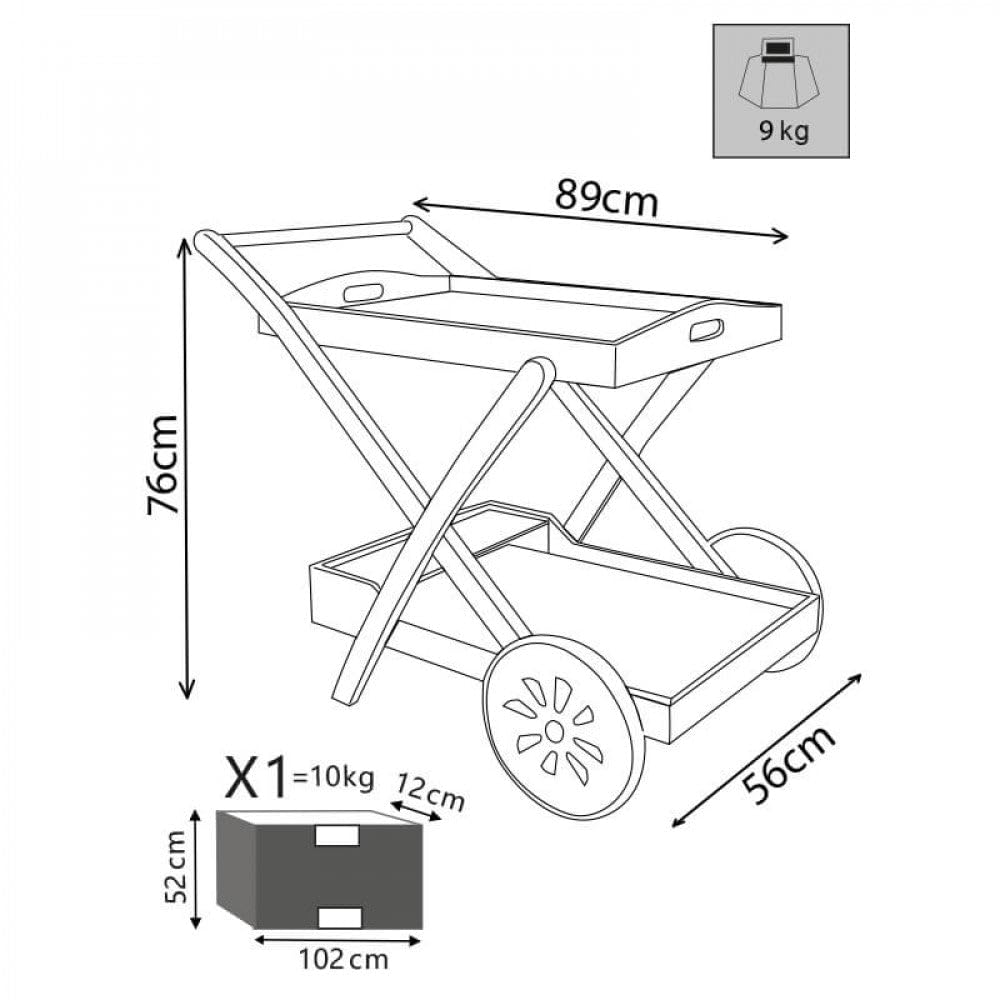 Carrito de mesa de madera de acacia de apoyo para alimentos al aire libre, bares y restaurantes