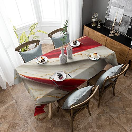 Lbhause Waterproof Tablecloth Red Gray Marble Table Cloth, Washable Decorative Table Cover For Outdoor Picnic Kitchen Dining Rectangle Tablecloths 52X70 Inch Ombre Gold Modern Ink Art Texture #TOP2