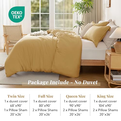 Image of MILDLY Duvet Cover King Ultra Soft Comforter Cover Set 3pcs, Yellow | Washed Microfiber Cotton-Like, Breathable Comfort, Hidden Zipper, Corner Ties, OEKO-TEX Certified, Fade Resistant