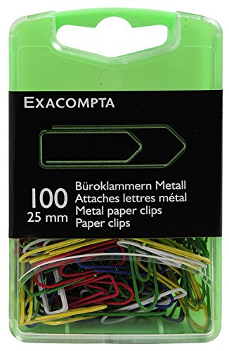 Exacompta - Réf. 14744E - Boîte de 100 attaches lettres, trombones - En métal vernis couleur - Accessoire de bureau, pour relier des documents non perforés - Longueur 25 mm - Couleurs assorties