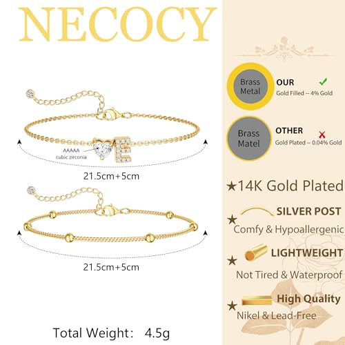 Image of NECOCY Initial Heart Diamond Anklets for Women Waterproof, Non Tarnish 14k Gold Plated Letter Ankle Bracelets Dainty, Summer Beach Bikini Jewelry Gifts for Women