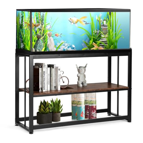 Image of VOWNER 55-75 Gallon Fish Tank Stand - Metal Aquarium Stand, 48.4 inch x 14.9 inch x 29.5 inch Heavy Duty Reptile Tank Stand, Adjustable 2-Tier Fish Tank Rack Shelf for Home Office, Tank not Included, Brown