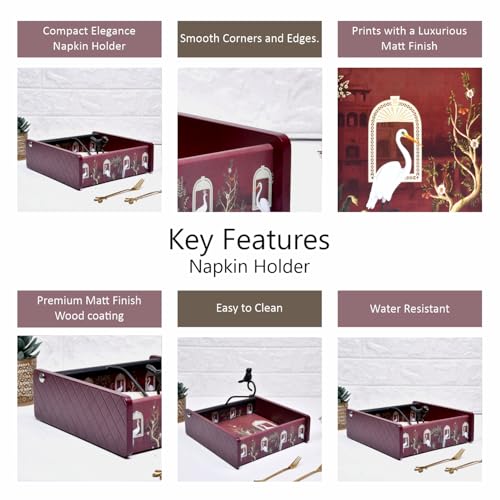 Image of Home Sparkle Napkin Storage - 1 Pack Table Napkin Holder Tray for Indoor & Outdoor Use | Kitchen, Dining, Restaurant & Home Decor (Wine-Red-C6V14)