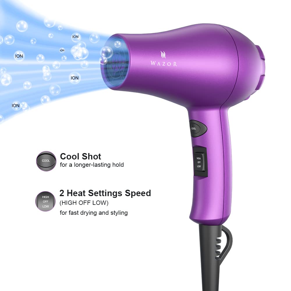 Mini secador de pelo ligero para pintar y RV Secador de pelo compacto de viaje para niños Secador iónico de 1000 W con concentrador botón de tiro frío 2