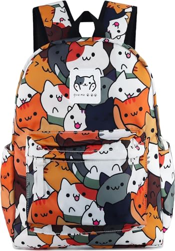 Cartoon 15.6 in Laptop Backpack All Over Print Cute Cat 16L Travel Backpack Casual Nylon Kitty Daypack Lolita Shoulder Bag Overnight Bag