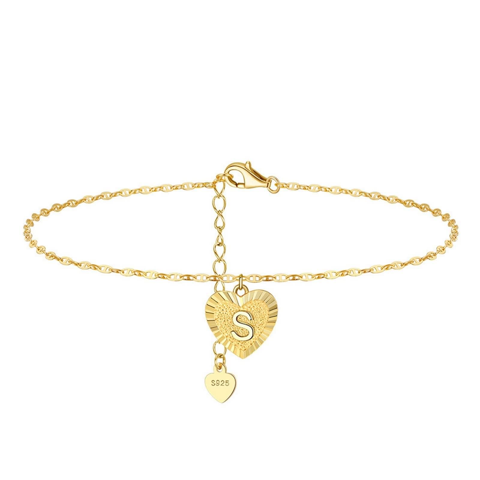 Tobillera con inicial, tobillera de plata de ley 925 dorada con letra A-Z, joyería ajustable para la playa
