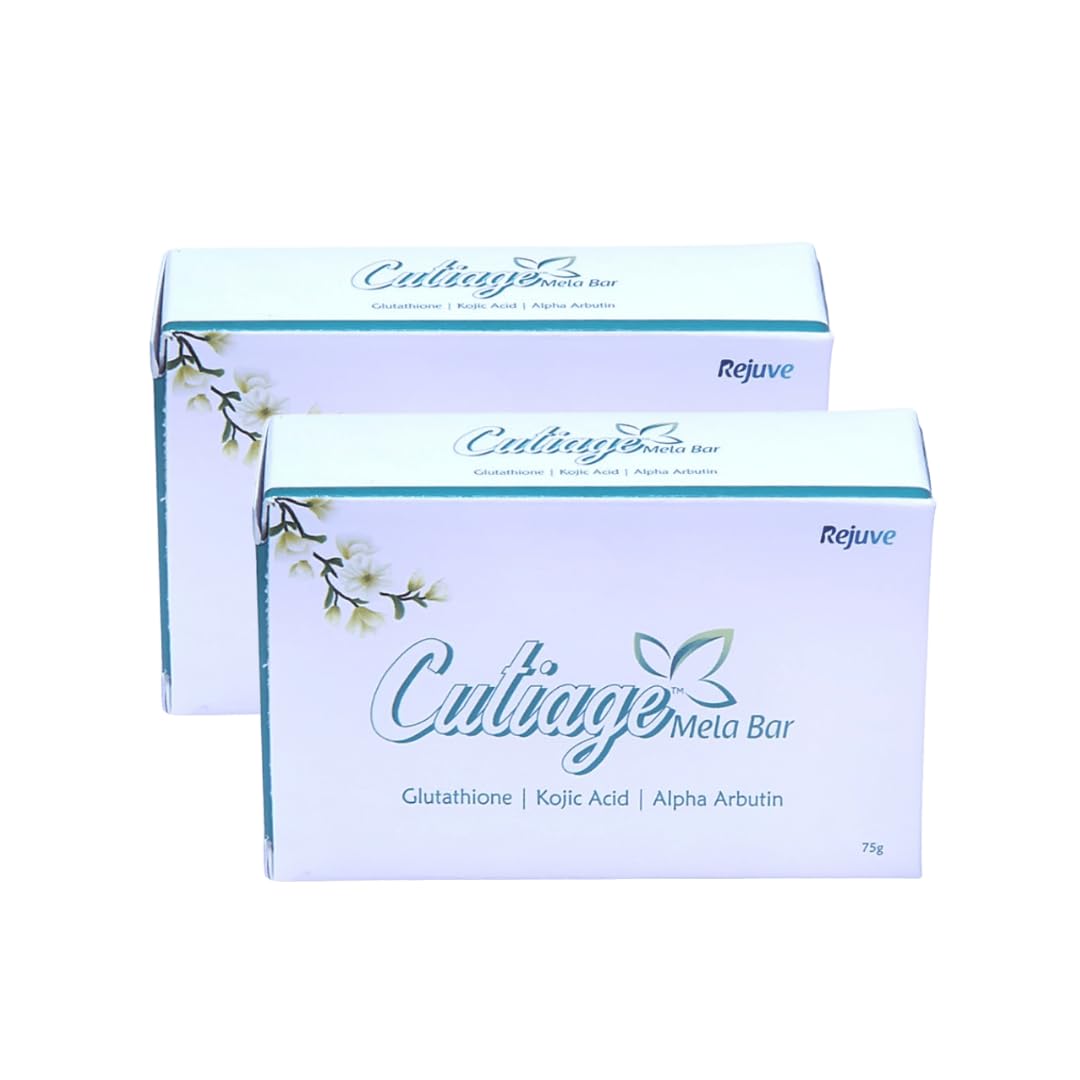 Rejuve Cutiage Mela Soap Bar with Glutathione & Kojic Acid | Gentle Face & Body Cleanser for Daily Use | Supports Even Tone, Reduces Dark Spots and Hyper pigmentation Pack of 2-75g Each