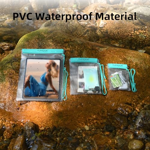 Image of YUMQUA Clear Waterproof Bag, Waterproof Document Pouch Passport Holder Water Tight Map Case Waterproof Pouch Water Proof Small Dry Bags for Kindle Phone Tablet Camera, Kayak Boat PaddleBoard