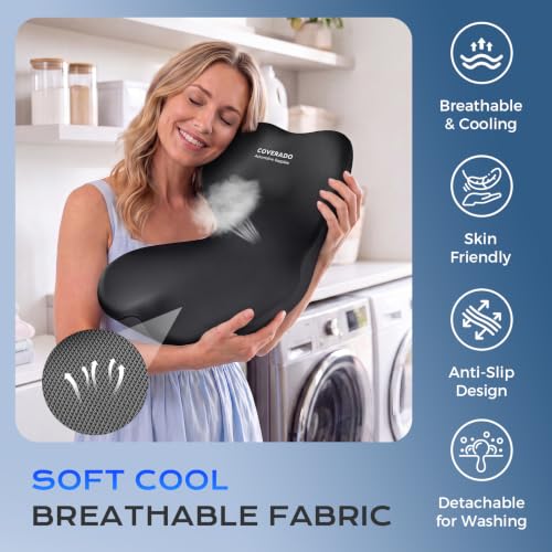 Image of Coverado Car Seat Cushion and Lumbar Support Pillow One Piece, Memory Foam Ergonomic Back Support Driving Seat Cushion for Back Pain, Non-Slip Washable Cushion for Car, Driver, Office