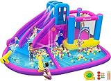FBSPORT Inflatable Bounce House, 8 in 1 Kids Bouncy Castle with 2 Water Slides, 2 Water Gun, Basketball Shooting, Jumping and Splash Pool, Climbling, Air Bounce House for Outdoor Indoor Backyard