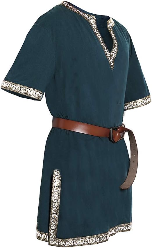 Mens Medieval Costume Tunic Renaissance Viking Knight Pirate Vintage Warrior LARP Halloween Shirts Green, XX-Large