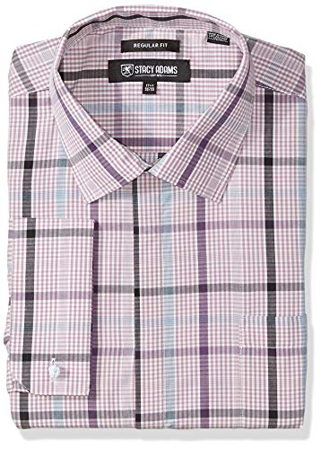 STACY ADAMS mens Plaid Regular Fit French Cuff Dress Shirt, Purple Plaid, 16.5 Neck 34 -35 Sleeve US