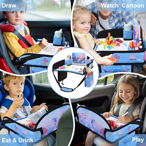 Image of Kids Travel Tray for Car Seat, Road Trip Essentials for Toddler, Carseat Lap Tray with Dry Erase Board & Storage Organizer for Activities, Bluish Violet