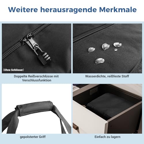 INFANZIA 160L Sporttasche, Extra Große Aufbewahrungstasche mit Doppelreißverschluss, Tragetasche mit Großer Kapazität für Kleidung, Umzug, Stark und Wasserdicht, 132x40x30 cm, Schwarz