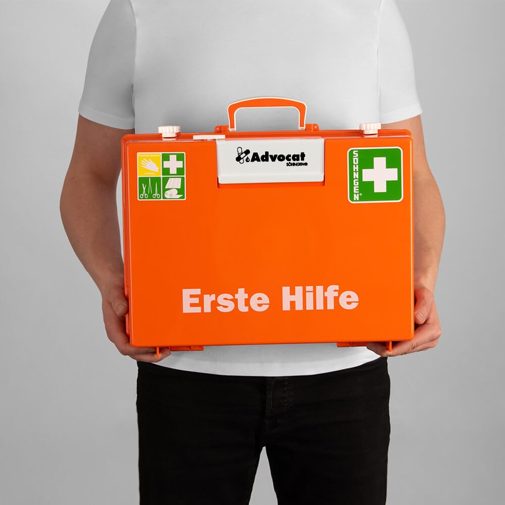 SÖHNGEN Erste-Hilfe-Koffer Advocat DIN 13169, Wandhalt., Pflasterspender, orange aus Kunststoff, Art.-Nr. 367000 | Verbandskasten | Notfallkoffer | Erste Hilfe Kasten