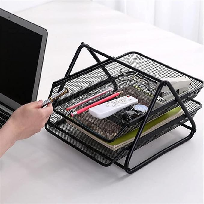 NESTIC Metal Mesh Document Tray File Rack with 2 Tiers Documents, Files, Papers, Letters, Folders Holder Desk Organizer (Black) (2 Tier) 4