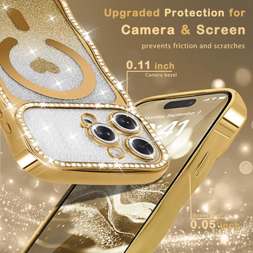Amzfield Magnetic Case for iPhone 15 Pro Max, Bling Shiny Sparkle, Gold - image 3