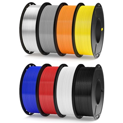 ELEGOO 250g Rapid PETG Filament Bundle 1.75mm 8 Colors High Speed 600mm/s 3D Printer Filaments Dimensional Accuracy +/- 0.02mm 8 Pack Black/White/Red/Blue/Grey/Orange/Yellow/Transparent