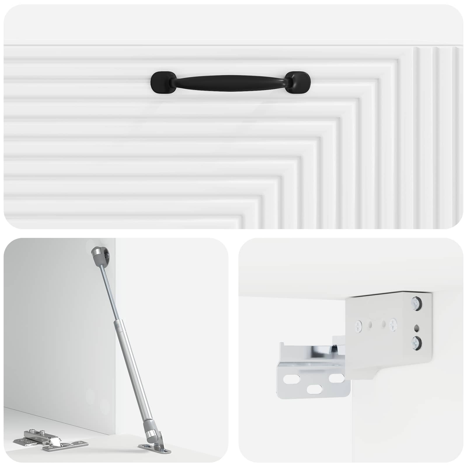 Mobile TV da parete, bianco lucido, 78,5 x 41 x 30 cm, con vano portaoggetti, ante girevoli, in legno, salvaspazio, sospeso, per soggiorno, angolo gaming, moderna credenza