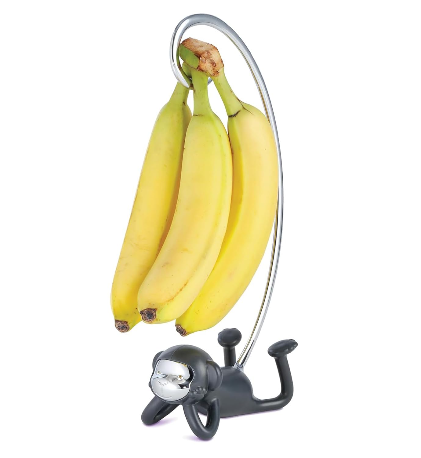 Pund'it Silver And Dark Grey Monkey Banana Holder, Countertop Banana Stand, Prevents Bruises And Keeps Bananas Ripe